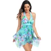 Women's Swimwear One Pieces Swimsuit For Women Halter Top Backless Floral Print Gauze Skirt Swimsuits Large Size