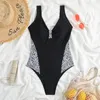 Swimwear féminin S - xl épissage imprimé de jambe haute coupée en un morceau de maillot de bain femme monokini baignier rembourré de bain baignade natcheur v5354