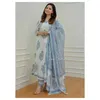 Abbigliamento etnico salwar kameez womens cotone blu pantaloni kurti stampato dupatta tradizionale vestito indiano2405