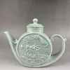 Decorative Figurines Chinese Qing Qianlong Celadon Porcelain Carved Dragon Teapot Wine Pot 8.66 Inch