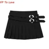 Skirts OOTD Pink Sweetie Stylish Love Button Double Belt Pleated Mini Black A-line Streetwear Young Music Festival Culottes