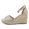 Sandals LIHUAMAO Peep Toe Wedges High Heel Espadrilles Shoes Women Pumps Rope Outsole Comfort Csaual