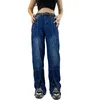 Женские джинсы kayotuas Женщины синяя джинсовая джинсовая осень осень сплошной цвет высокий раскол с расщеплением прямых брюк.