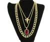 Micro Angel Red Stone Cuban Link Chain 3 Necklace Set Gold Plated Necklace Jewelry Hip Hop Necklace For Men Women KKA18393573003