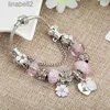 Pink Sakura Love Heart Ciondolo Bracciale fascino per Pandorade 925 Silver 3mm Charm Charm Bracelet per donne con T2ZE originale