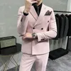 Erkekler Suits Blazers Moda Erkekler Çifte Kesilmiş Ekose Takım Pantolon 2 PCS Set / Erkek İnce Fit İş Düğün Blazers Ceket Pantolonlar #18