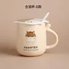 Canecas Cop de Canecas Creada Cerâmica Cute 460ml Estilo Japonês Água de Cartoon com Lid Spoon Casal Kawaii Milk Juice