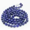 Kedjor 8mm lång runda blå lapis lazuli halsband naturliga sten rep kedja pärlor halskläder kvinnor gåvor smycken gör design legering lås