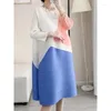 Casual Dresses YUDX Miyake Color Block Loose Pleated Dress For Women O-neck Long Sleeve Printing Female Elegant Clothing 2024 Spring