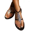 Sandals Summer Women's 2024 Fashion Rhinestone Fat Bottom Female Clip Toe Shoes Outdoor Beach Ladies Sandal Woman