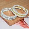 Bangle Fashion 3/5 Rows 6 mm Pearls Rigiane multicouche Bracelet Stretchable Femmes Bijoux de mariage Bridal Party