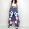 Jeans femminile estate da donna piccante girl sweetheart personalità street contrasto color love graffiti stampare gamba dritta sciolta