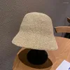 Berets Beach Korean Straw Hat Zomer vrouwen Vizier Bucket Fisherman Hand Weven Panama Girl Fishing Chapeau Sun Hats For