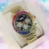 Hoogwaardige heren vrouwen stalen staal horloge super kwarts bewegingsketen set auger racing waterdichte kloktafel dag date tijd kleurrijke diamanten ring horloges geschenken