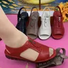 Lässige Schuhe Frauen Sandalen Sandalen Sommer Retro PU Leder Sandalien Mujer Weich für Schuhe Mutter Low Heels Weiblich