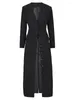 Ternos femininos Mulheres Butão preto elegante Blazer Long Blazer Vo de decote em Voneio solto Jaqueta Fit Fashion Tide Spring outono 2024 7Ab1239