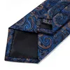 Pescoço de gravata do pescoço Mens gravata azul Paisley Paisley seda de seda de casamento para homens lençóis abotoados