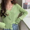 Malhas femininas decote de gelo de gelo de gelo curto Cardigan Mulheres da primavera Summer coreano Loja de manga longa de vestuário 5 cores