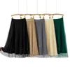 Skirts Winter Thickened Mesh Patchwork Pleated A-line Long Knitted Beaded Cashere Blend Calf Knit Green Khaki Gray