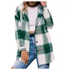 Jackets femininos 2024 Mulheres Camisetas de bloco colorido de roupas femininas Blusa para casaco Button Down Flannel Cardigan Longa bolsos de manga longa