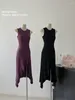 Robes décontractées américaines vintage mince habille A-line bureau de printemps d'été dame haute taille robes en une seule fois