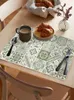 Table Mats Ceramic Tiles Mediterranean Flower Square Green Kitchen Tableware Cup Bottle Placemat Coffee Pads 4/6pcs Desktop