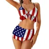 Swimwear féminin Sexy États-Unis de Bikini drapeau américain Set Stars Stars Imprimé Swimsuit High Taist Élégant Fitness Bikinis féminin