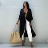 Concobrições de biquíni sexy Retro Long Kimono Beach Dress White Túnica Mulheres Plus Size Cardigan Swim Swim Cover Up