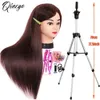 Mannequin Heads 85% real hair training human model head brown used for hairdresser hairstyle practice doll with tripod Q240510
