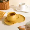 Cups Saucers Matte Ceramic Honey Pot Cup Korean Creative Coffee Mug Saucer Personality Breakfast Milk Cups Bread Cake Dim Sum Plate 300ml