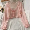 T-shirt pour femmes plus taille en mousseline plissée fines manches évasées cardigan décontracté laine de laine d'été élégant pull new rose coréen mode femme vêtements2405