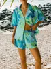 Boho Summer 2 Piece Beach tenue de plage Y2K Chemises et shorts graphiques Y2K Pajamas de vacances Pyjamas 240507