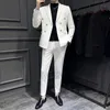 Mäns kostymer blazers mode män dubbelbröst pläddräkt kappbyxor 2 datorer uppsättning / manlig smal fit affär bröllop blazers jacka byxor #15