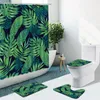 Shower Curtains Tropical Green Plant Palm Leaf Curtain Flamingo Flower Non-Slip Flannel Rug Toilet Cover Bath Mat Bathroom Set Home Decor