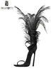 Sexy Black Feather Sandals For Women Ostrich Hair Decor Thin High Heels Dance Shoes ladies Fur Sandals Party zapatos de mujer S2003346569