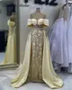 Sukienki imprezowe Księżniczka Szampan z ramion z koralikami gorset formalne suknie wieczorowe dla kobiet eleganckie luksus w Dubaju z pociągiem