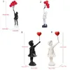 Creative Flying Balloon Girl Figurine Delate Banksy Sculpture No Odor Simple Black White Love Statue 240508