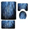 Duschgardiner natt Sky Forest Galaxy Tall Tree Blue Starry Black Theme Curtain 4 bitar med badmatta och sätter badrumsdekor