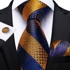 Neck slips Set Gold Blue Rands 100% Silk Ties For Men 8 CM MEN MENS NACK TIE SET med Brosch Pin Wedding Accessories Mens Gift Gravatas