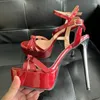 Sandały 2024 Ręcznie robana platforma dla kobiet szpilki na wysokie obcasy otwarte palce u nogi ładne crack czerwone buty na imprezę Panie US plus size 5-20