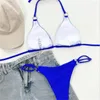 Swnewwear Women Blue Micro Bikinis Set Halter Lace Up U-Ring MAINTRAIRE 2 PIÈCES TRIANGLE BIKINI STOG