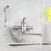 Keuken kranen kraan roestvrijstalen geborstelde uitbreiding badkamer mengklep set in muur wandmontage kranen