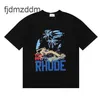 Mens camiseta Rhude Designer Pure Cotton Tees Street Fashion Casual Casual Matching Short Sleeves S-XL