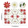 Masa Paspasları Placemats Seti 6 İşlemeli Noel Poinsettia Holly Tasarım 11x17 inç Dekor Kırmızı Beyaz
