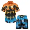 Hawaiiaanse 2 stks shirts passende mannen mode tracksuit 3d print shirtbeach shorts tweedelige sets Hawaii unisex kleding 240507