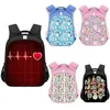 Rugzakken cartoon stethoscoop medische print rugzak voor kinderen boy girl tassen verpleegster ecg dokter school ziekenhuis tiener spuit rucks qbdw