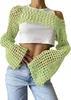 Femmes Mesh Crochet Crop Top à manches longues Hollow Out Cropped Treaf Place Bikini Beach Voir à travers les couvercles 2405113