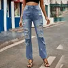 Jeans da donna Donne che penetrano vecchi blu e sottili che lavano il denim a nove punti pantaloni da donna pantaloni da donna per la vita