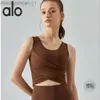 Desginer Als Yoga Aloe Top Shirt Clothe Short Woman Spring/summer Sports Bra Womens One Piece Chest Cushion Tank Cross Fold Fitness Jumping Breathable Top