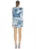 カジュアルドレスデザイナーレトロアクティブプリントセクシーなディープVネックハイウエストドレス2024春の女性ファッションドレープタイトラップヒップスカート
